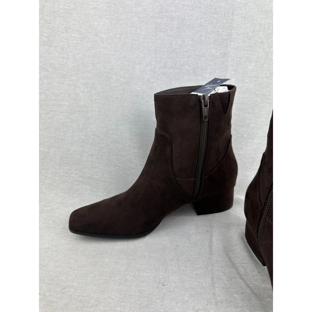 Universal Thread Womens Brown Faux Suede Square Toe Ankle Boots Block‎ Heel 6.5